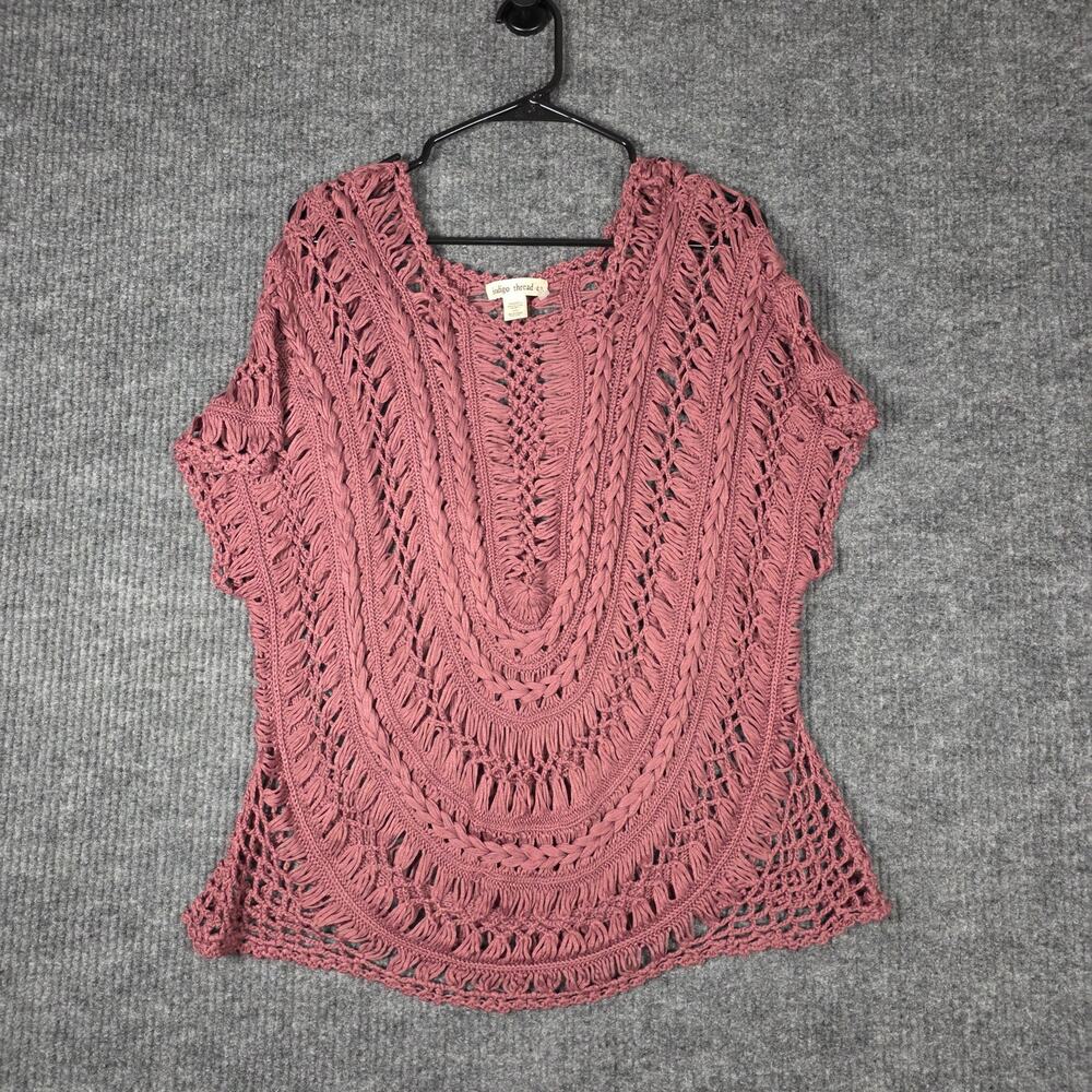 Indigo Thread Co Crochet Top‎ 1X/2X Boho Open Knit Mauve